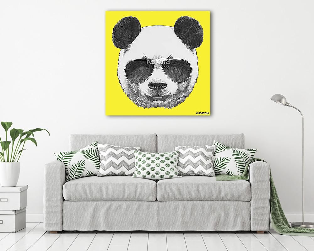 Hand drawn portrait of Panda with sunglasses. Vector isolated el (bögre) - vászonkép, falikép otthonra és irodába