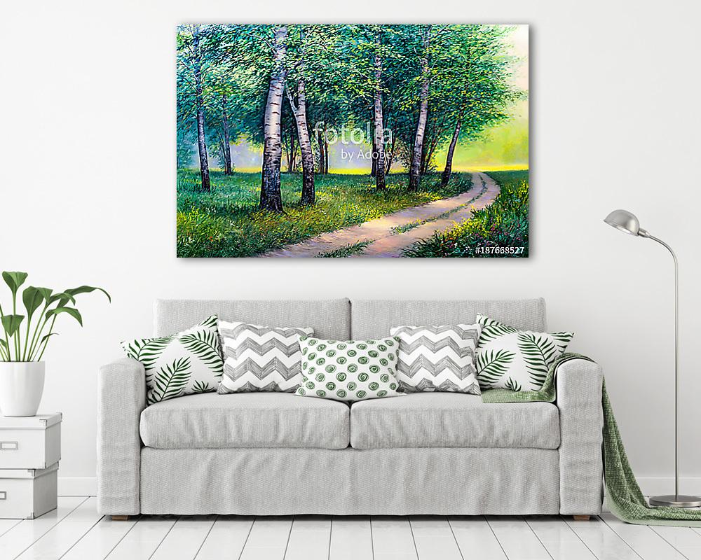 Nyári erdő, útszakasz (olajfestmény reprodukció) - vászonkép, falikép vásárlás Nyári erdő, útszakasz (olajfestmény reprodukció) (keretezett kép) - vászonkép, falikép otthonra és irodába