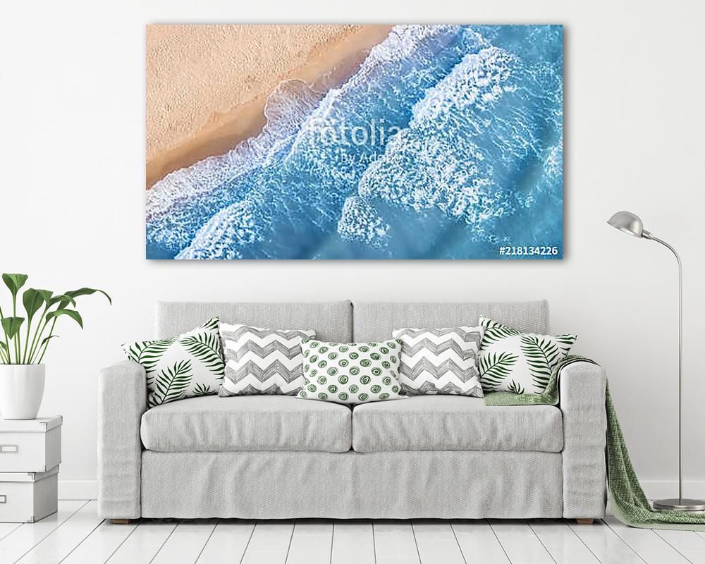Wave on the beach as a background. Beautiful natural background at the summer time. Aerial seascape from drone at the summer tim - vászonkép, falikép vásárlás Wave on the beach as a background. Beautiful natural background at the summer time. Aerial seascape from drone at the summer tim (vászonkép) - vászonkép, falikép otthonra és irodába
