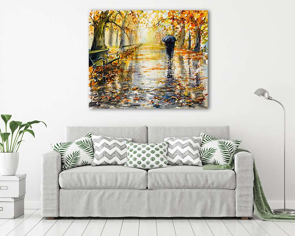 Őszi parkban egy esős napon, vízfesték stílusban - vászonkép, falikép vásárlás Őszi parkban egy esős napon, vízfesték stílusban (vászonkép) - vászonkép, falikép otthonra és irodába