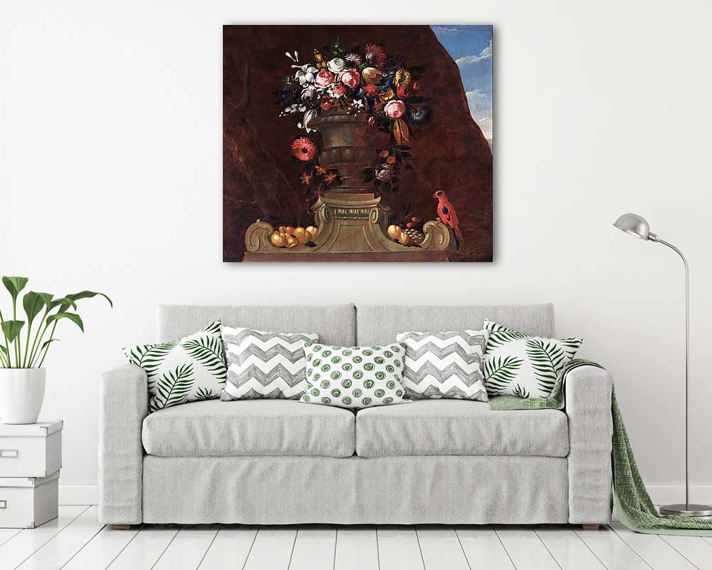 Virágcsendélet papagájjal (bögre) - vászonkép, falikép otthonra és irodába