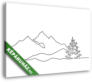 Tájkép hegyekkel és fenyővel (vonalrajz, line art) - vászonkép 3D látványterv