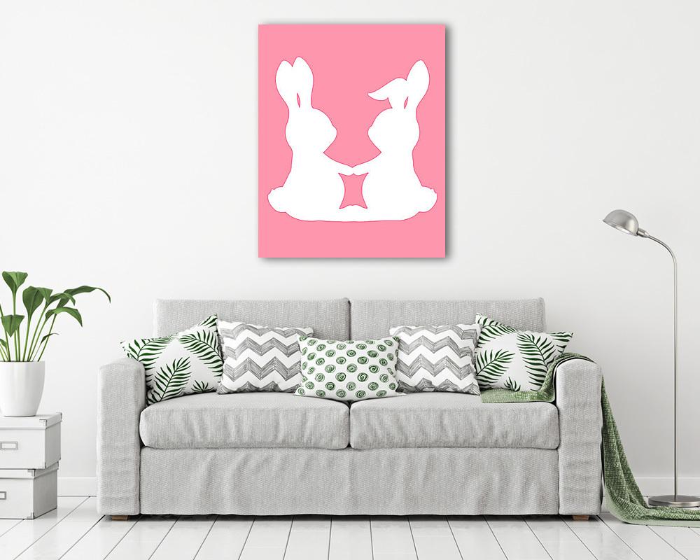 DIY - Húsvéti nyuszipár, rózsaszín háttérrel 2. (vászonkép) - vászonkép, falikép otthonra és irodába