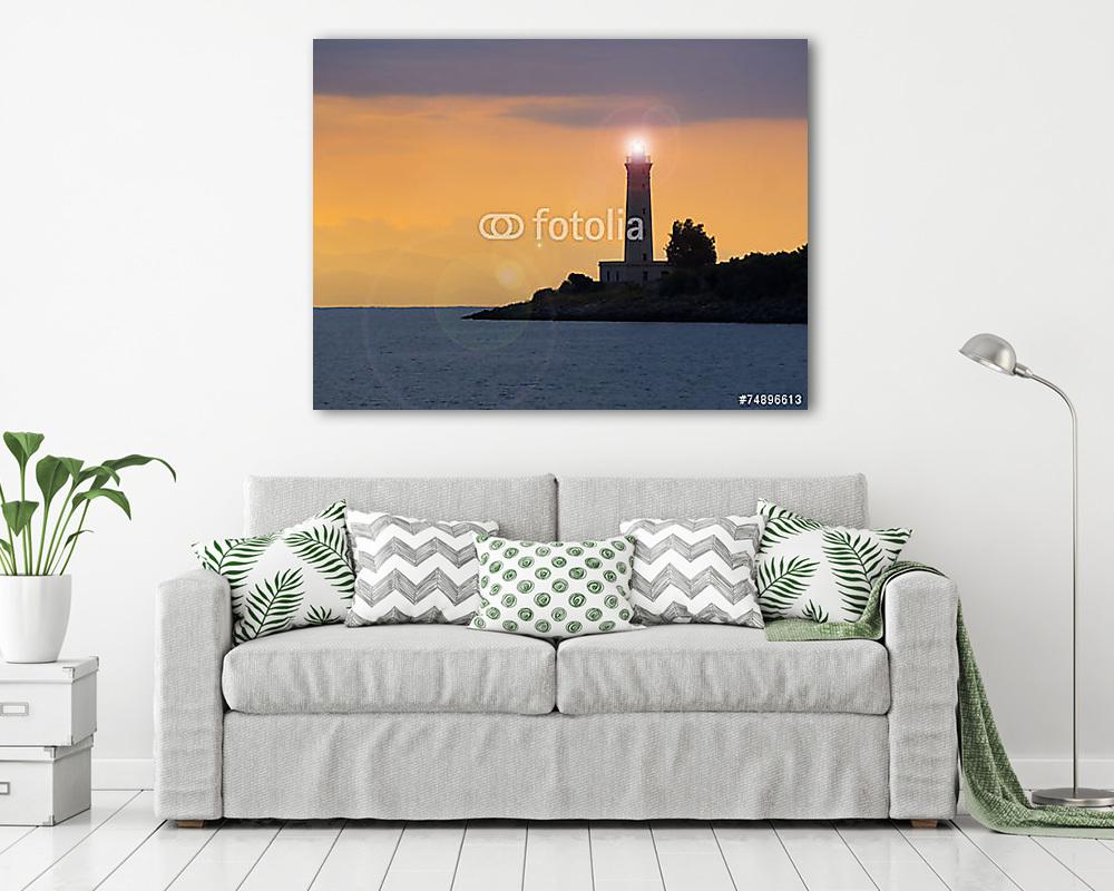 Világítótorony a naplementében Gytheio, Görögország (bögre) - vászonkép, falikép otthonra és irodába