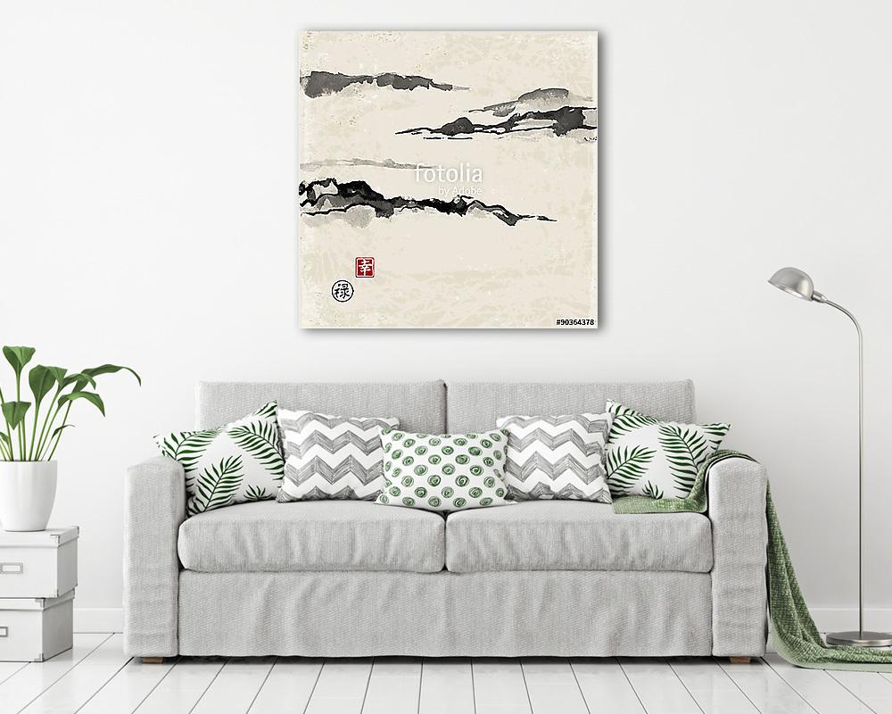 Fog hegyek, kézzel festett tintával  - vászonkép, falikép vásárlás Fog hegyek, kézzel festett tintával  (vászonkép) - vászonkép, falikép otthonra és irodába