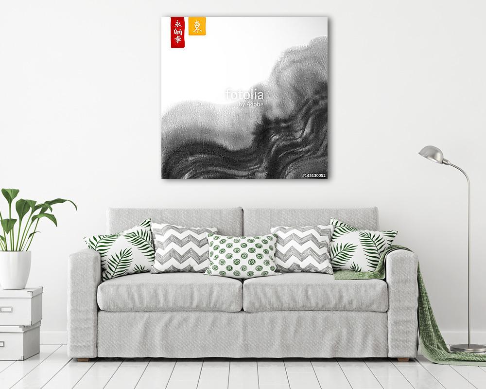 Absztrakt fekete festékfestés kelet-ázsiai stílusban. Grunge tex (bögre) - vászonkép, falikép otthonra és irodába