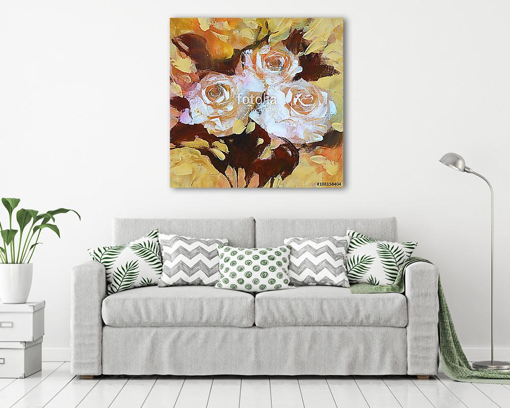 Fehér rózsák, kézzel készített festészet - vászonkép, falikép vásárlás Fehér rózsák, kézzel készített festészet (keretezett kép) - vászonkép, falikép otthonra és irodába