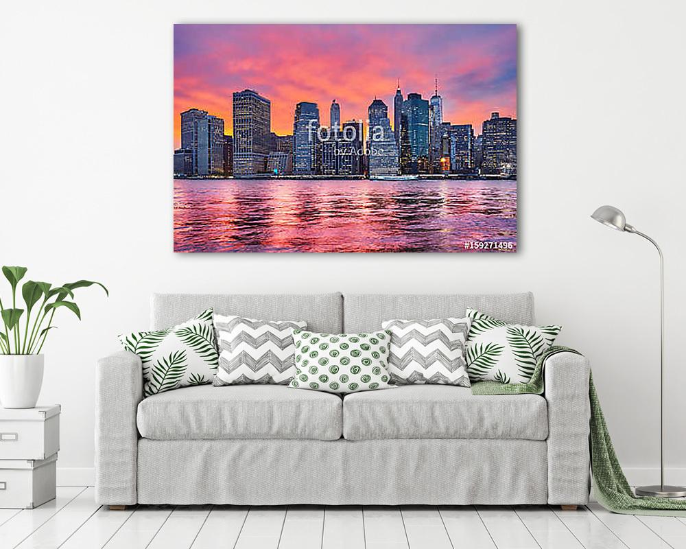 Lila naplementekor Manhattan felett, New York City, USA (fotótapéta) - vászonkép, falikép otthonra és irodába