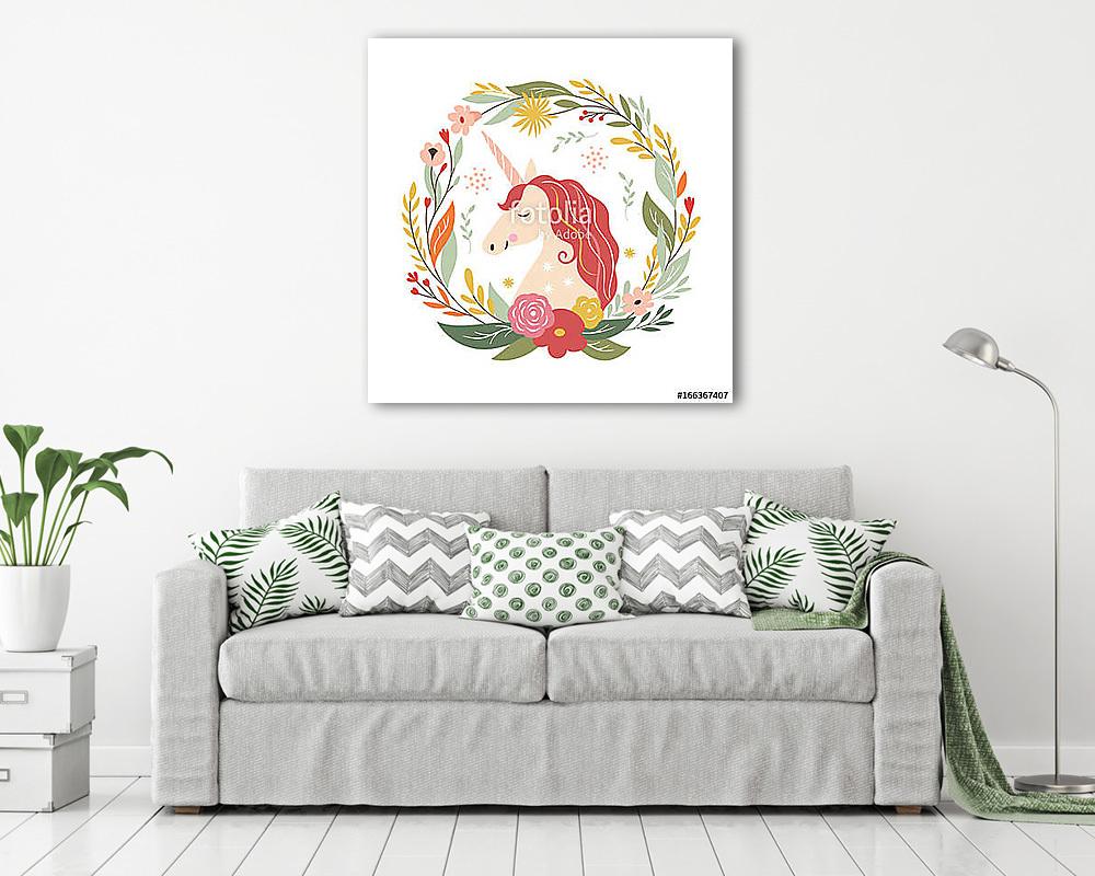 Pasztel koszorú unikornissal (többrészes kép) - vászonkép, falikép otthonra és irodába