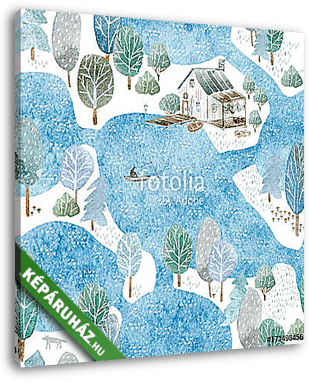 Seamless pattern of a fisherman's house,island and garden.Landsc - vászonkép 3D látványterv