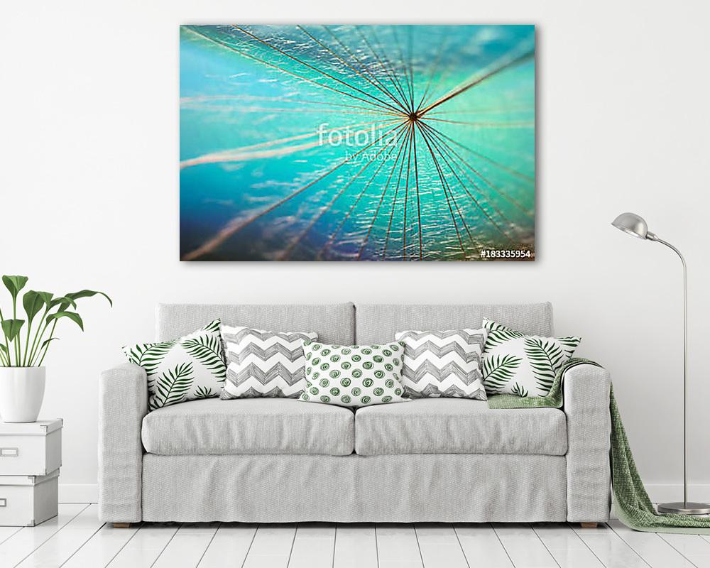 A dandelion seed close-up on a beautiful multi-colored turquoise - vászonkép, falikép vásárlás A dandelion seed close-up on a beautiful multi-colored turquoise (fotótapéta) - vászonkép, falikép otthonra és irodába