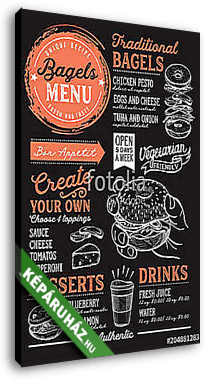 Bagels restaurant menu. Vector sandwich food flyer for bar and c - vászonkép 3D látványterv