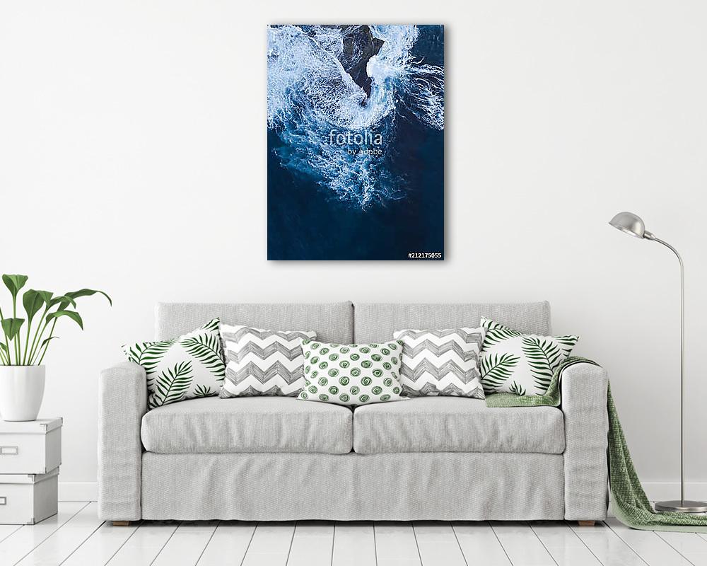 Top down view of water breaking into the side of rocks. (többrészes kép) - vászonkép, falikép otthonra és irodába