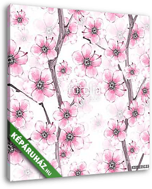 Blossom. Watercolor seamless floral pattern. Hand drawn backgrou - vászonkép 3D látványterv