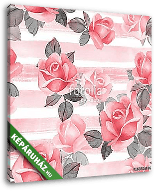 Floral seamless pattern. Watercolor background with red roses - vászonkép 3D látványterv