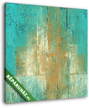Turquoise and Ocher - Abstract acrylic painting in turquoise and ocher colors. - vászonkép 3D látványterv