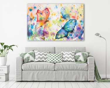 Pillangók, vízfestés stilusban (vászonkép) - vászonkép, falikép otthonra és irodába
