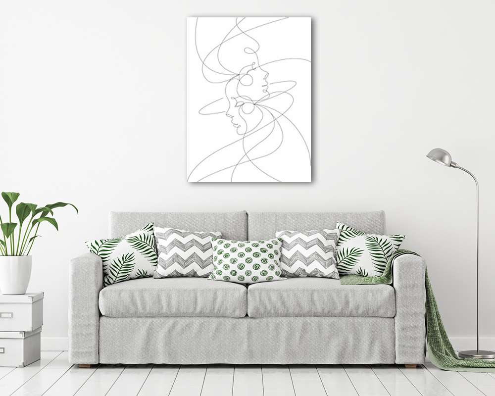 Férfi és nő egymásba olvadva (vonalrajz, line art) (bögre) - vászonkép, falikép otthonra és irodába