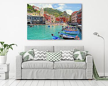 Színes kikötő a Vernazza-ban, Cinque Terre, Olaszország (vászonkép) - vászonkép, falikép otthonra és irodába