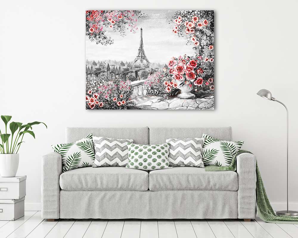 Rózsák és tenger Eiffel torony színverzió 1 (olajfestmény reprodukció) - vászonkép, falikép vásárlás Rózsák és tenger Eiffel torony színverzió 1 (olajfestmény reprodukció) (fotótapéta) - vászonkép, falikép otthonra és irodába