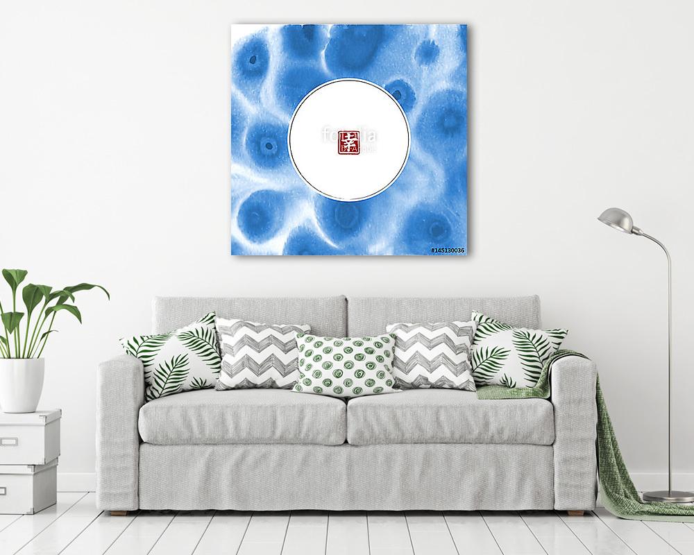 Absztrakt kék festékfestés Kelet-ázsiai stílusban. Hagyományos (keretezett kép) - vászonkép, falikép otthonra és irodába