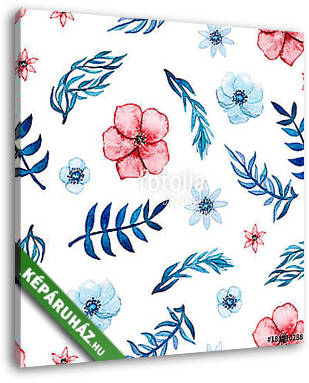 Seamless Pattern of Watercolor Red and Blue Flowers - vászonkép 3D látványterv