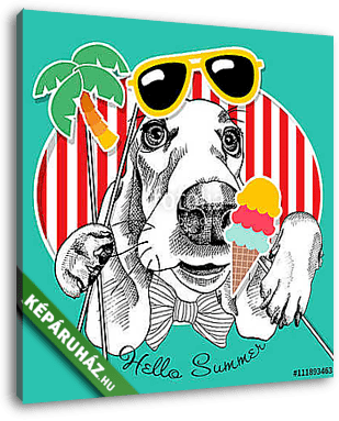Festive poster with the portrait of the dog Basset Hound with th - vászonkép 3D látványterv
