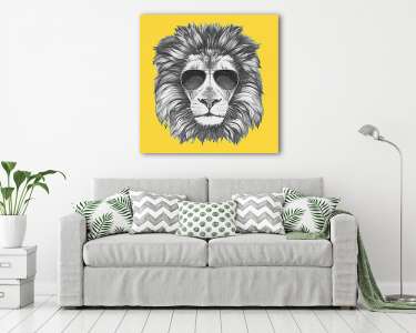 Hand drawn portrait of Lion with sunglasses. Vector isolated ele (vászonkép) - vászonkép, falikép otthonra és irodába