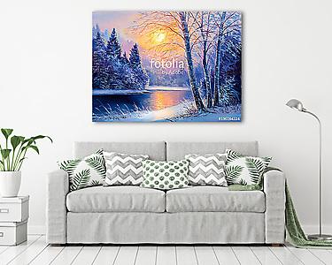 painting  of beautiful winter landscape (vászonkép) - vászonkép, falikép otthonra és irodába