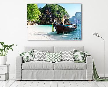 long boat at island in Thailand (vászonkép) - vászonkép, falikép otthonra és irodába