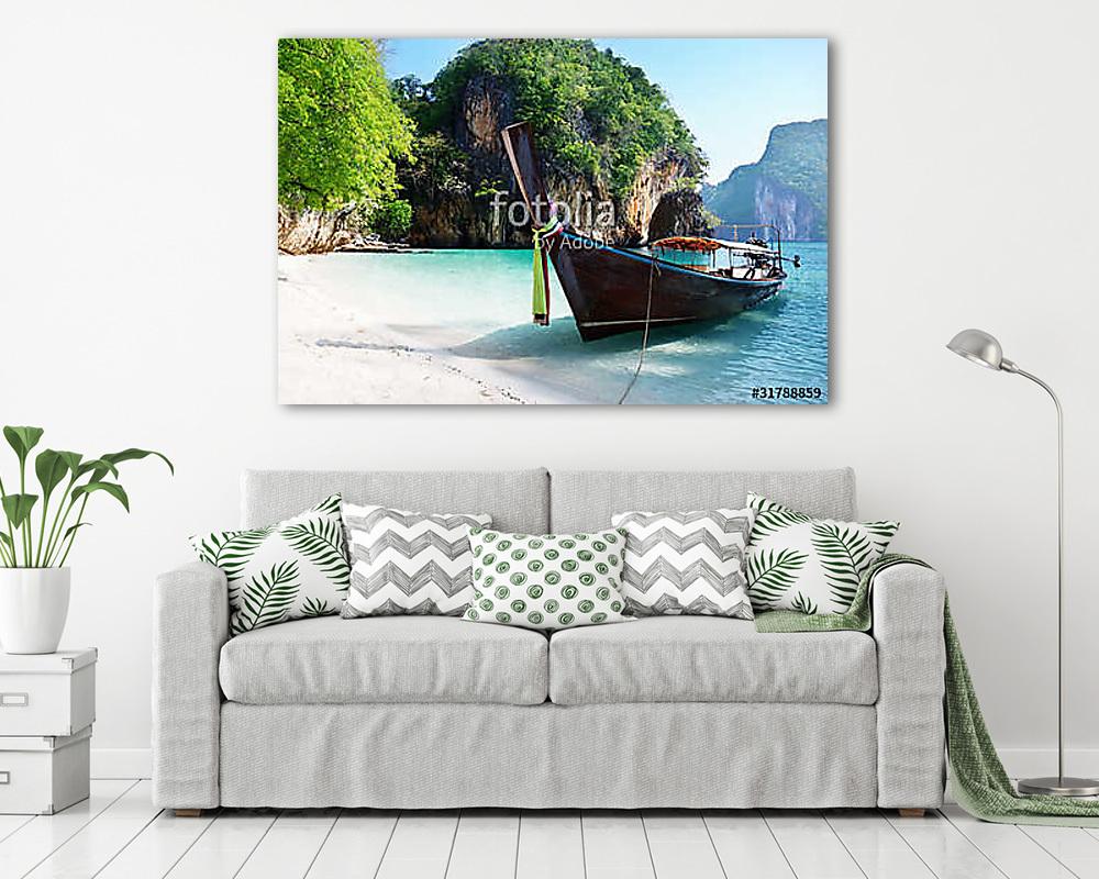 long boat at island in Thailand (vászonkép) - vászonkép, falikép otthonra és irodába