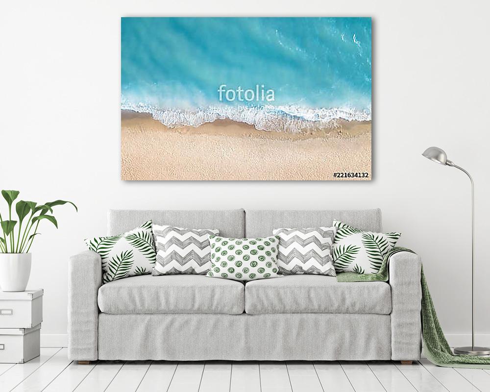 Beach and waves from top view. Aerial view of luxury resting at sunny day. Summer seascape from air. Top view from drone. Travel (többrészes kép) - vászonkép, falikép otthonra és irodába