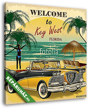 Welcome to Key West, Florida retro poster. - vászonkép 3D látványterv