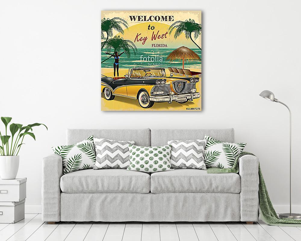 Welcome to Key West, Florida retro poster. - vászonkép, falikép vásárlás Welcome to Key West, Florida retro poster. (vászonkép) - vászonkép, falikép otthonra és irodába