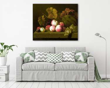 Csendélet őszibarackkal szőlővel szilvával és dinnyével (vászonkép) - vászonkép, falikép otthonra és irodába