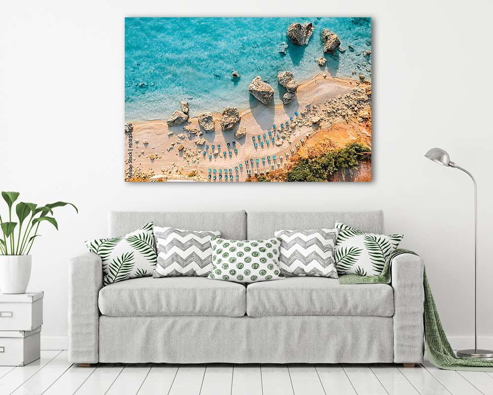 Görög tengerpart napernyőkkel 1 - vászonkép, falikép vásárlás Görög tengerpart napernyőkkel 1 (vászonkép) - vászonkép, falikép otthonra és irodába