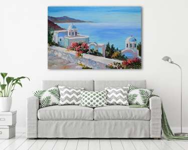 Santorini, házak (olajfestmény reprodukció) (vászonkép) - vászonkép, falikép otthonra és irodába