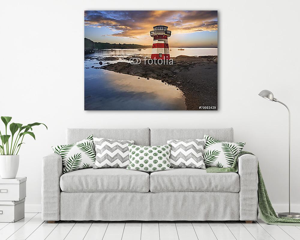 Vörös és fehér csíkos világítótorony (vászonkép) - vászonkép, falikép otthonra és irodába