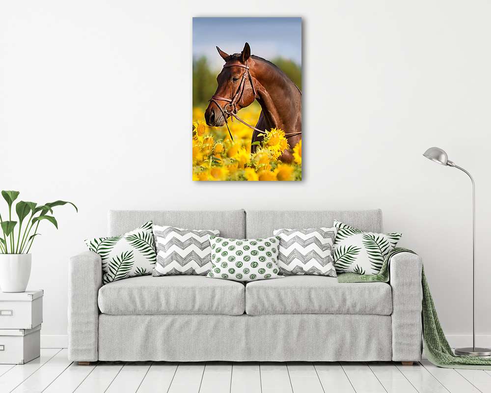 Öböl ló a napraforgóban (vászonkép) - vászonkép, falikép otthonra és irodába