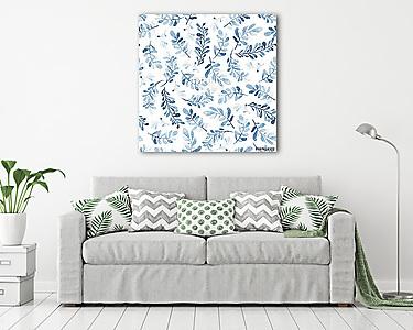 Watercolor seamless pattern of blue branches isolated on white b (vászonkép) - vászonkép, falikép otthonra és irodába