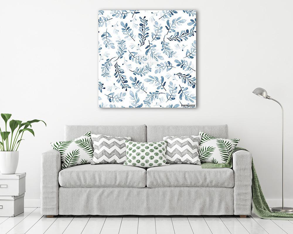 Watercolor seamless pattern of blue branches isolated on white b - vászonkép, falikép vásárlás Watercolor seamless pattern of blue branches isolated on white b (vászonkép) - vászonkép, falikép otthonra és irodába