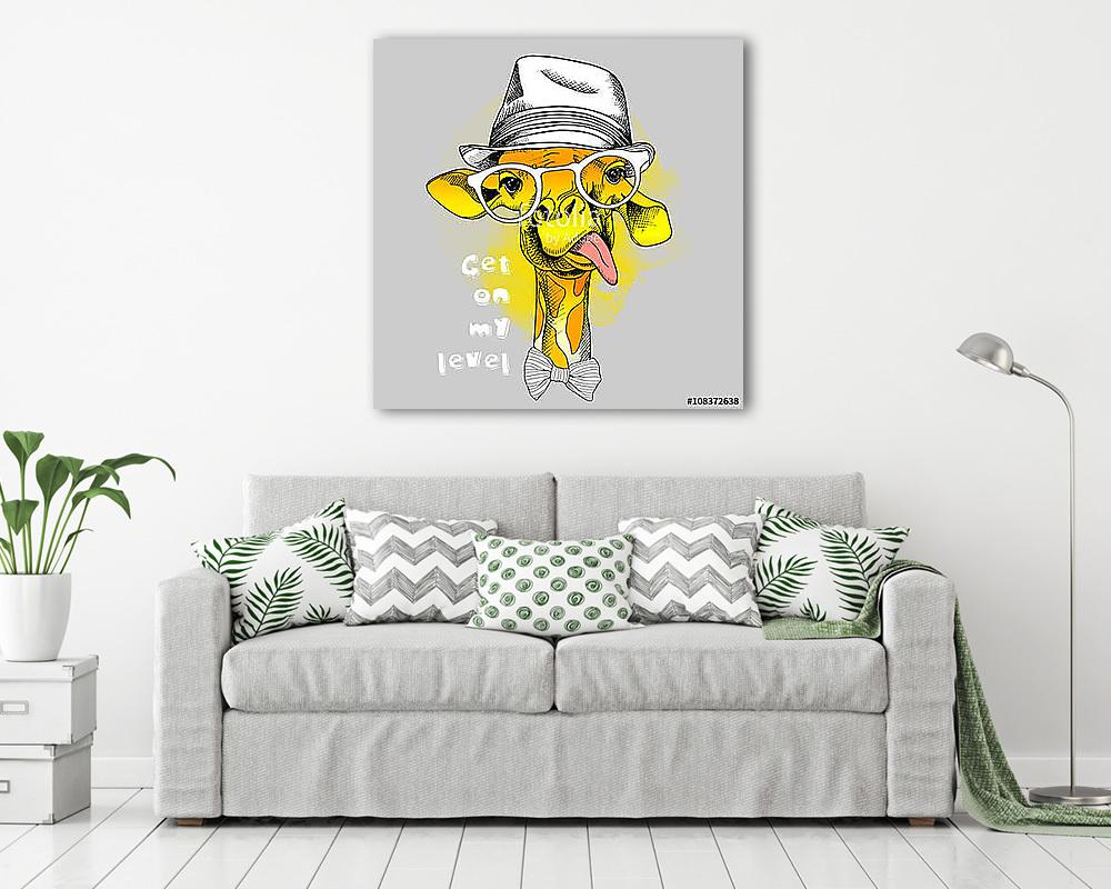 Image of portrait of a giraffe in the glasses and in the hat. Ve - vászonkép, falikép vásárlás Image of portrait of a giraffe in the glasses and in the hat. Ve (vászonkép) - vászonkép, falikép otthonra és irodába