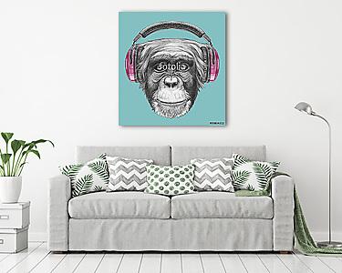 Portrait of Monkey with headphones. Hand drawn illustration. (vászonkép) - vászonkép, falikép otthonra és irodába