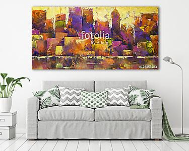 Colorful Cityscape - Acrylic painting of a colorful city skyline (vászonkép) - vászonkép, falikép otthonra és irodába
