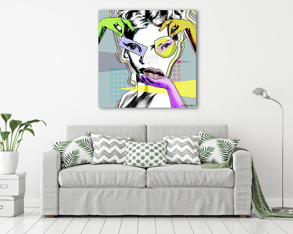 Female beauty and plastic surgery. Retro poster in the style of pop art.. - vászonkép, falikép vásárlás Female beauty and plastic surgery. Retro poster in the style of pop art.. (vászonkép) - vászonkép, falikép otthonra és irodába