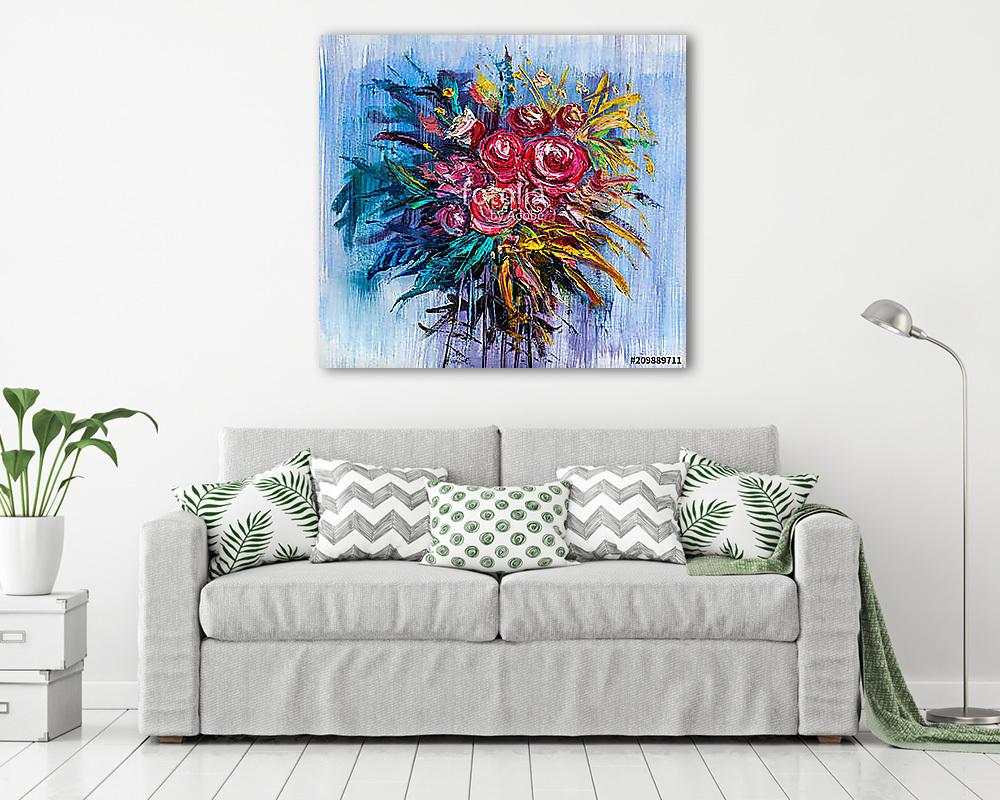 Nagy csokor rózsa (olajfestmény reprodukció) - vászonkép, falikép vásárlás Nagy csokor rózsa (olajfestmény reprodukció) (vászonkép) - vászonkép, falikép otthonra és irodába