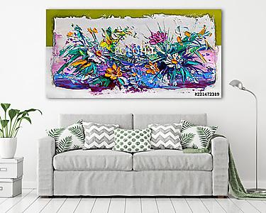 Absztrakt színes mesebeli virágok (olajfestmény reprodukció) (vászonkép) - vászonkép, falikép otthonra és irodába