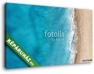 Beach and waves from top view. Turquoise water background from top view. Summer seascape from air. Top view from drone. Travel c - vászonkép 3D látványterv