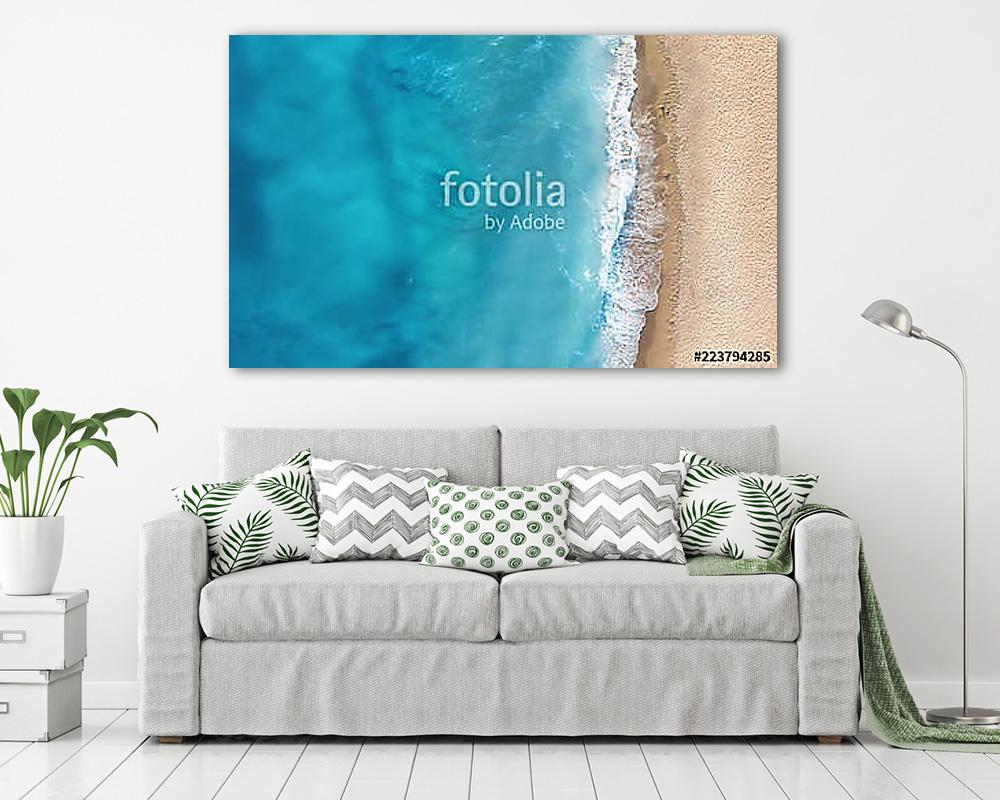 Beach and waves from top view. Turquoise water background from top view. Summer seascape from air. Top view from drone. Travel c (többrészes kép) - vászonkép, falikép otthonra és irodába