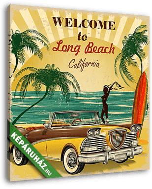 Welcome to long Beach, California retro poster. - vászonkép 3D látványterv